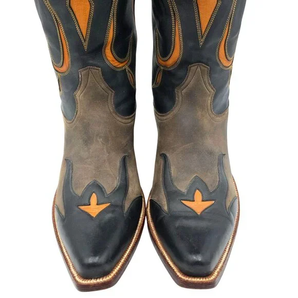 Heritage Boots Taupe Gray Orange Suede Leather Cowboy Western Boots Mens 10 CBC - Picture 3 of 16